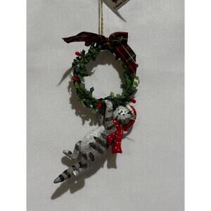 New Christmas Santa Cat striped Tabby ornament swinging spring tail wreath Funny